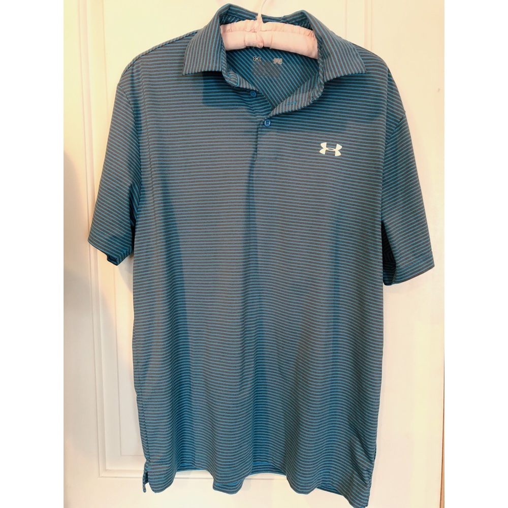 Under Armour Men’s Blue & Grey Striped Polo, Large